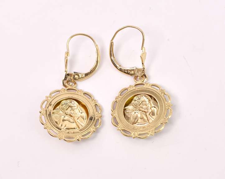 Amazing Guardian Angel Earrings in 14K Yellow Gold