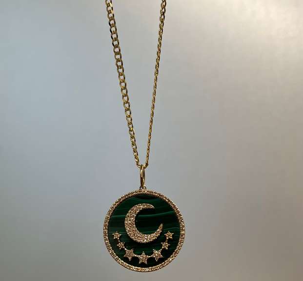 Gold Celestial charm with Diamonds And Malachite
