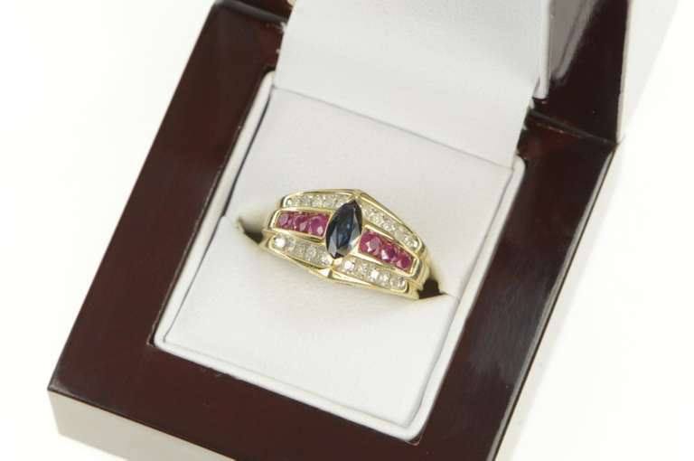 10K Yellow Gold 1.90 Ctw Sapphire Ruby Diamond Engagement Ring