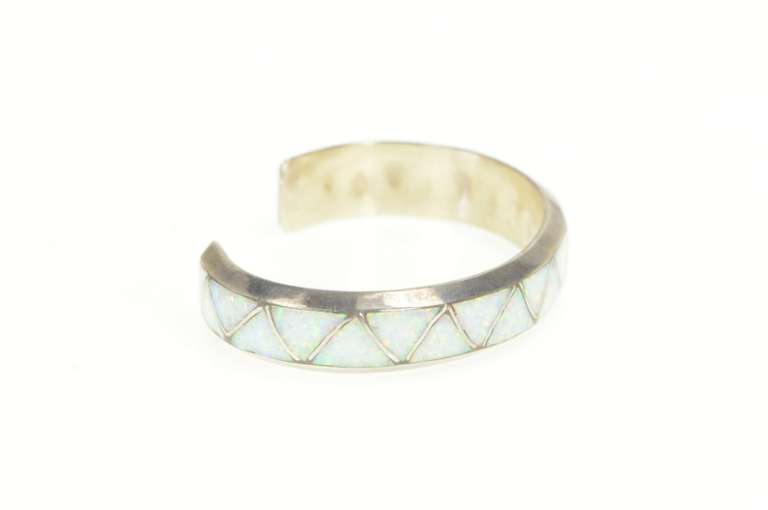 Sterling Silver Southwestern Syn. Opal Zig Zag Inlay Bracelet