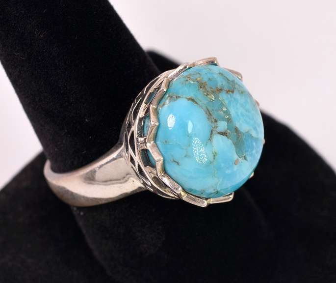 Large Turquoise Set In Sterling Ring
