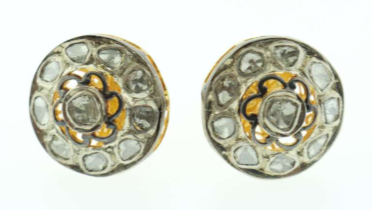 Exquisite Mine Cut Diamond Molded Halo Earrings with Gold Plated Silver