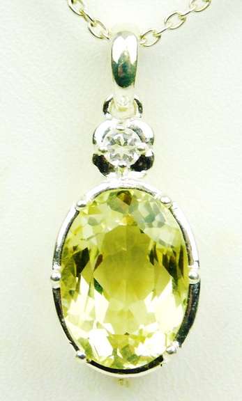 Sterling Green Gemstone Large Pendant & Chain