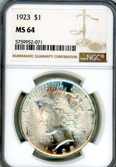 1923 Peace Silver Dollar in NGC MS64