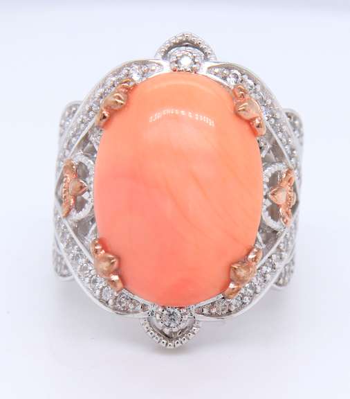 Vintage 925 Sterling Silver Coral Ring