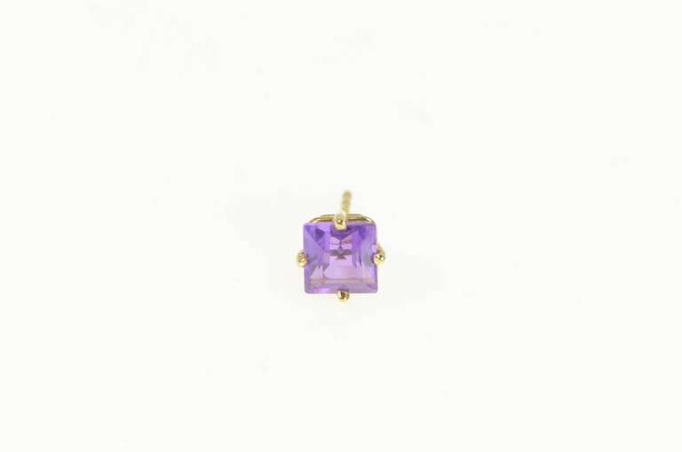 14K Yellow Gold Square Princess Amethyst Solitaire Single Stud Earring
