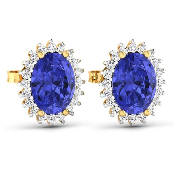 14 Kt Yellow Gold Tanzanite Diamond Earrings