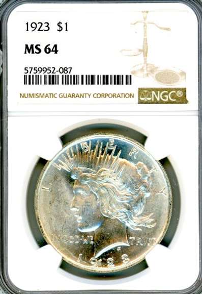 1923 Peace Silver Dollar in NGC MS64