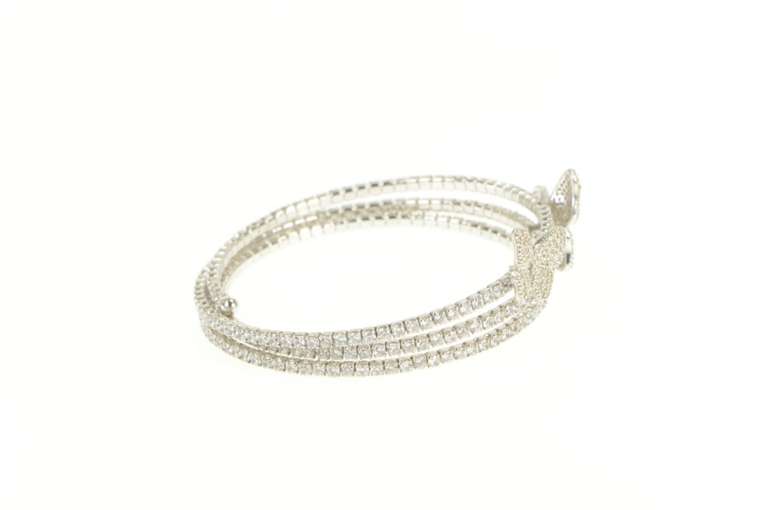 Sterling Silver Pave Encrusted Butterfly Wrap Coil Spiral Bracelet