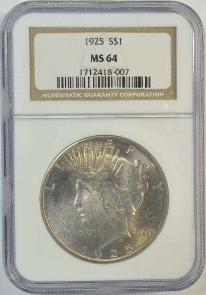 Super near Gem BU 1925 Peace Silver Dollar. NGC MS64