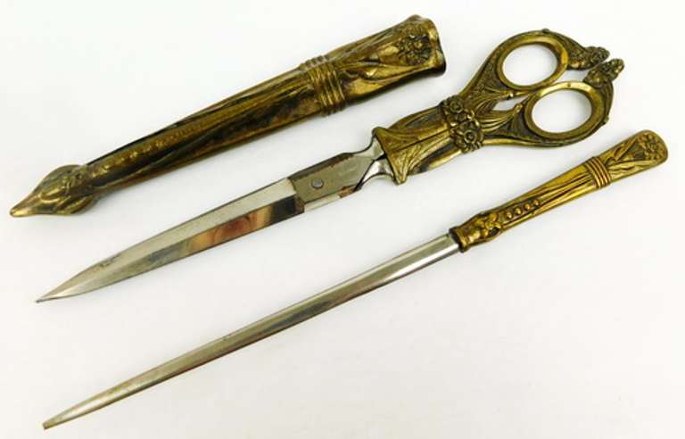 Antique German Scissors & Letter Opener w/Sheath
