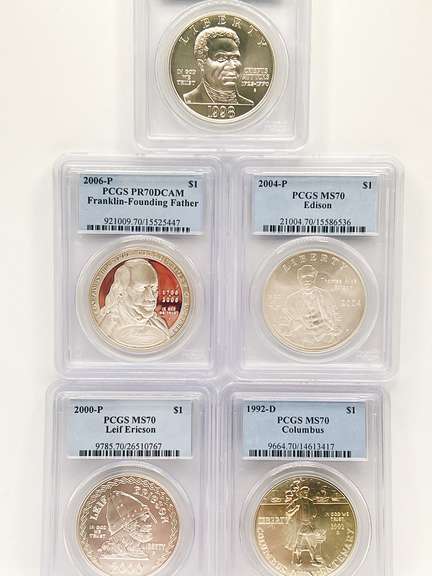 5 one silver dollar certified