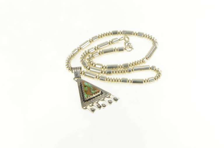 Sterling Silver Triangle Cut Turquoise Native American Fringe Necklace