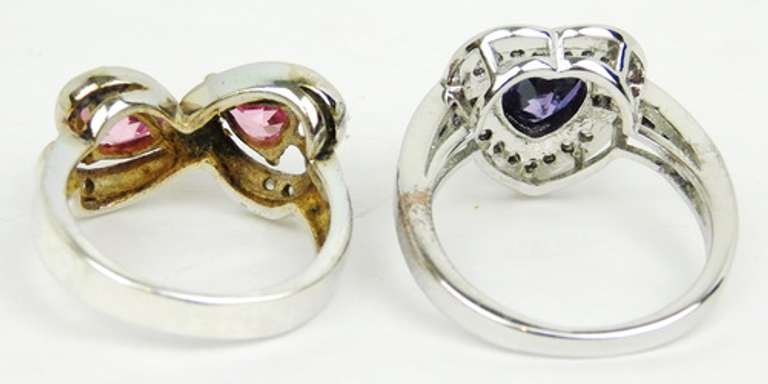 2 Sterling Silver Quartz Heart Rings