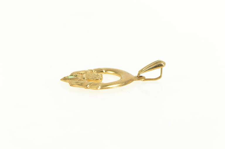 14K Yellow Gold Emerald Claddagh Celtic Traditional Loyalty Pendant