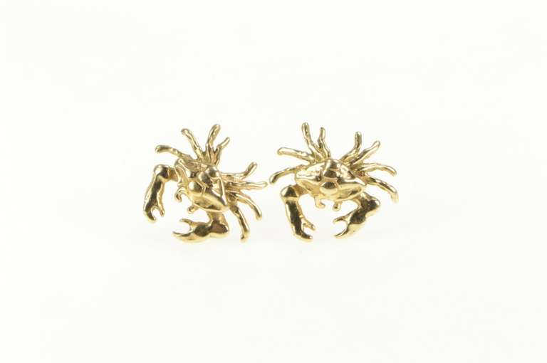 14K Yellow Gold Crab Astrology Zodiac Sign Symbol Stud Earrings