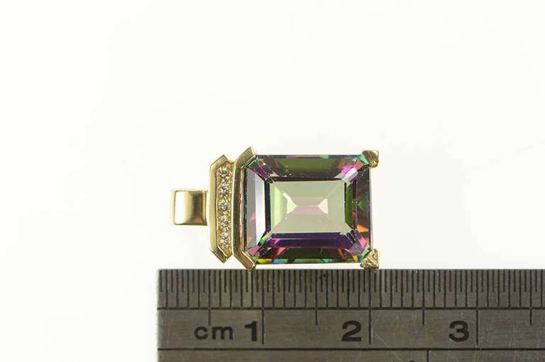 14K Yellow Gold Emerald Cut Mystic Topaz Diamond Accent Pendant