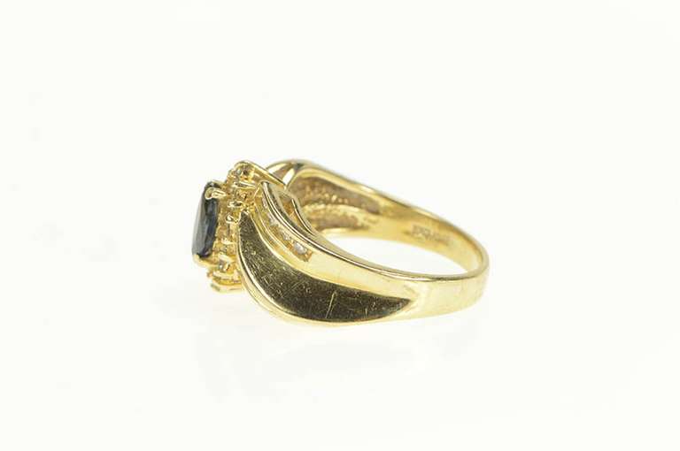 14K Yellow Gold 1.25 Ctw Marquise Sapphire Diamond Vintage Ring