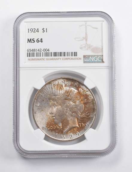 MS64 1924 Peace Silver Dollar NGC - Insane Color