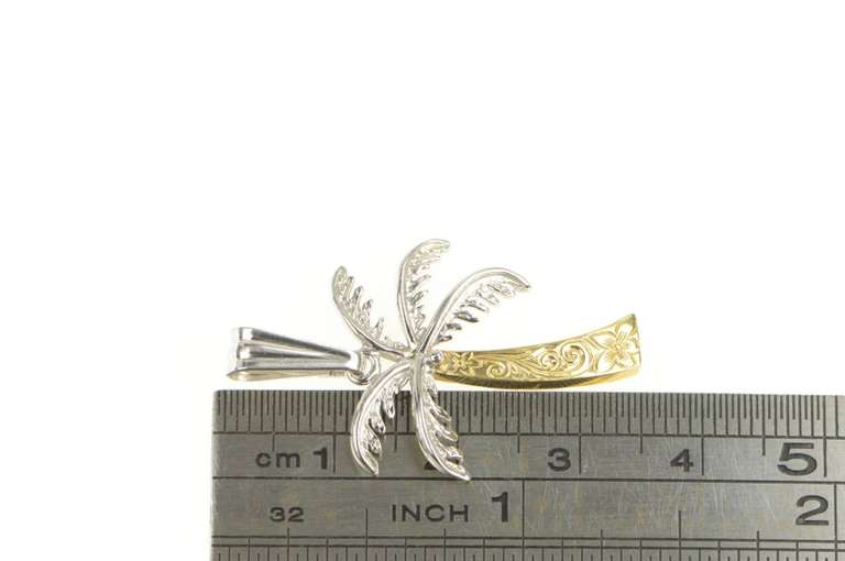14K Yellow Gold Two Tone Ornate Palm Tree Beach Tropical Pendant