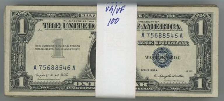 Full Pack of 100 Series of 1957 $1 Silver Certificates in circ