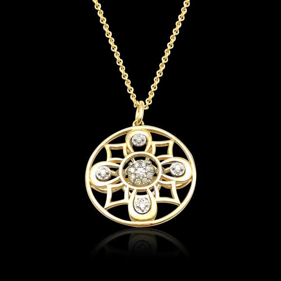 VINTAGE 14K YELLOW GOLD & 0.168CT DIAMONDS PENDANT