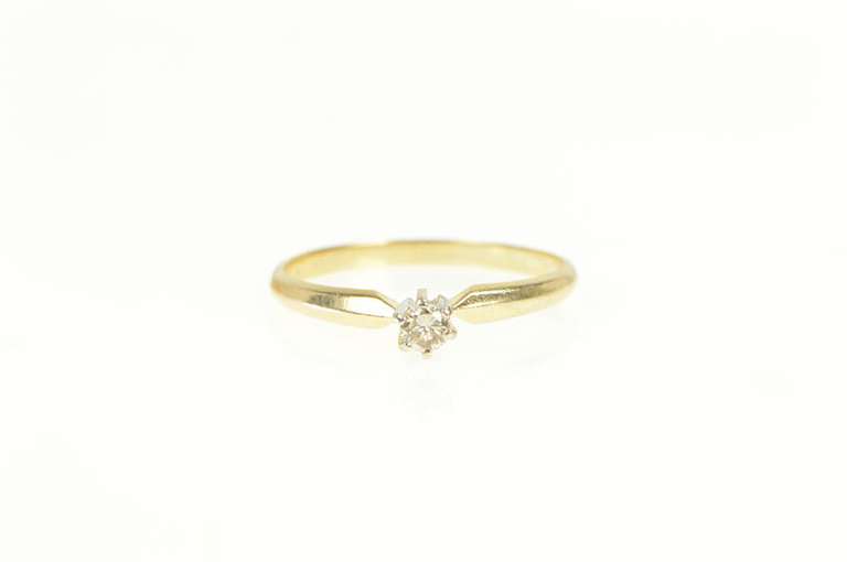 14K Yellow Gold Diamond Round Solitaire Classic Promise Ring