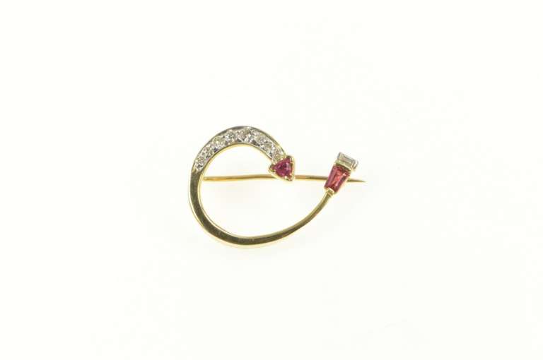 14K Yellow Gold 0.77 Ctw Ruby Diamond Ornate Swirl Curve Pendant