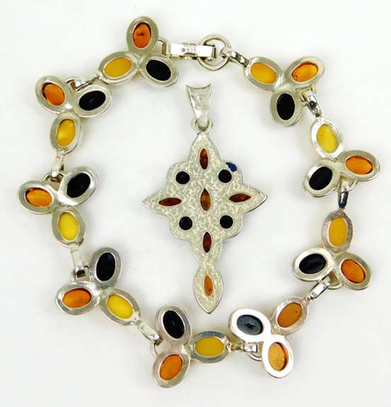 Sterling Amber Cabochon Cross & Bracelet