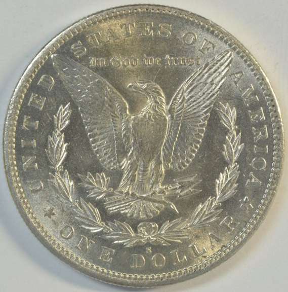 Flashy-white BU 1885-S Morgan Silver Dollar. Key date