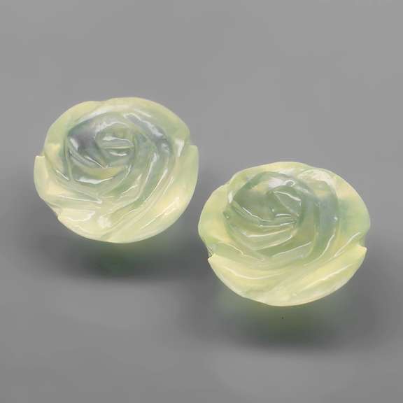 Translucent! 5.31ct pale green Prehnite flower carvings