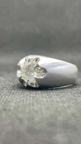 MENS MATTE FINISH WHITE GOLD RING WITH 2.05 CARATS ROUND BRILLIANT