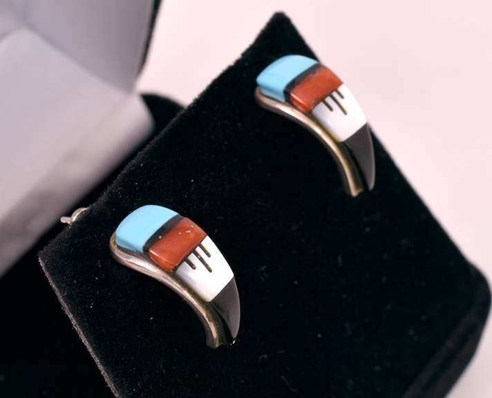Native American Half Hoop Inlay Earrings