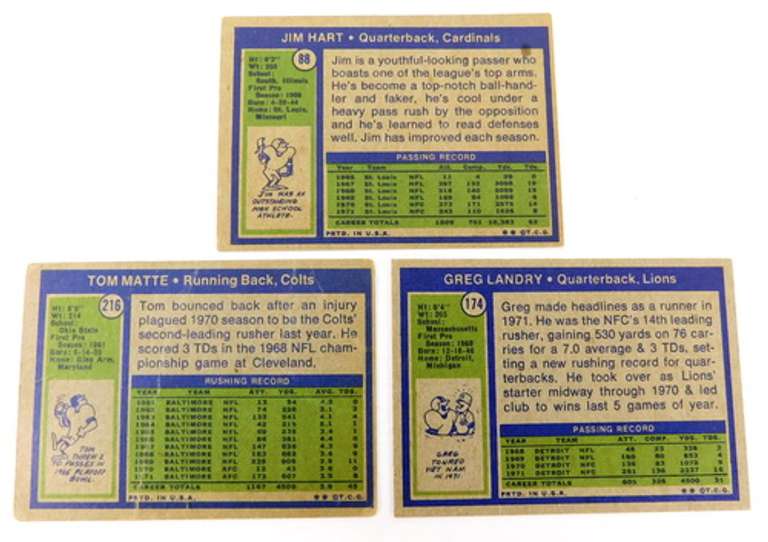 3 Topps 1972 Football Greats Cards