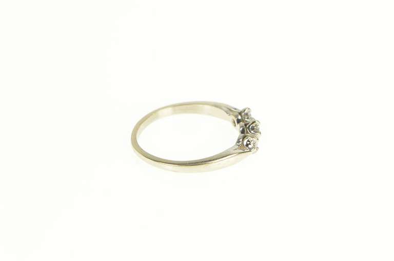 14K White Gold 1950's Three Stone Diamond Wedding Band Ring