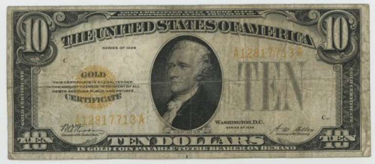 Scarce Series of 1928 Small Size $10 Gold Certificate note