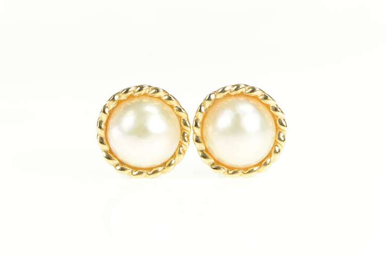 14K Yellow Gold 1960's Mabe Pearl Classic French Clip Earrings