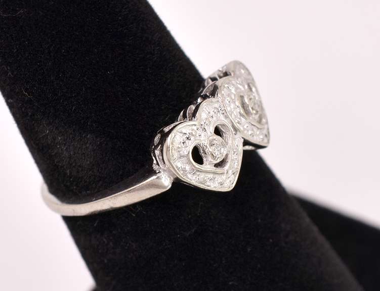Stunning Double Heart Diamond Ring in White Gold