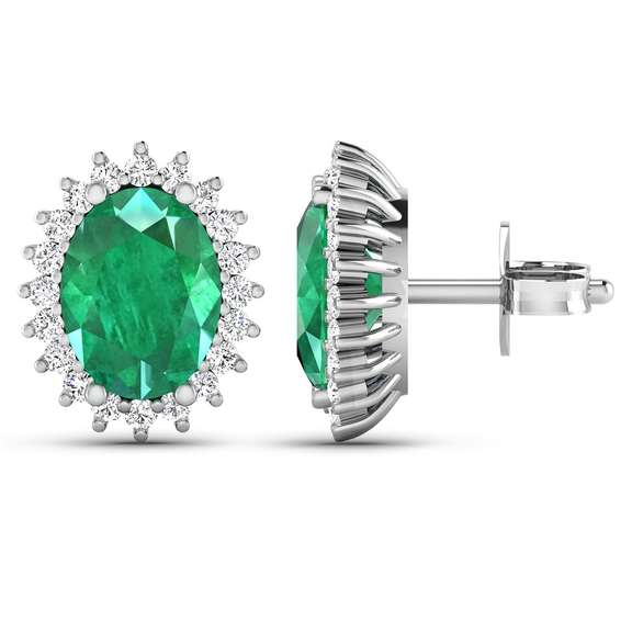 14 Kt White Gold Emerald Diamond Earrings