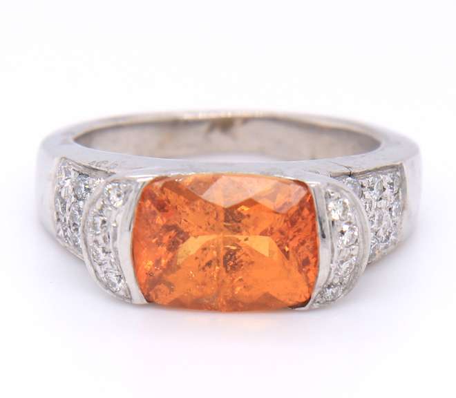 Gorgeous White Gold Orange Sapphire and Diamonds in East West Setting