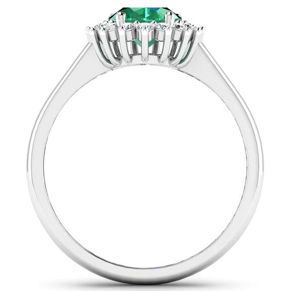 Solid 14 Kt White Gold Emerald Diamond Ring