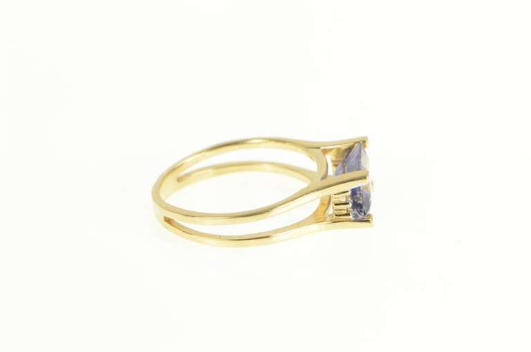 14K Yellow Gold Emerald Cut Amethyst Diamond Accent Squared Ring