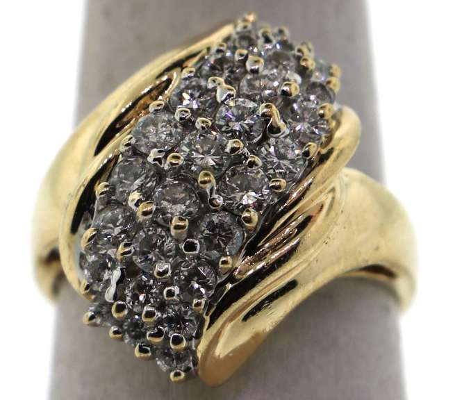 Wavy Triple Row Diamonds 14k Gold Ring