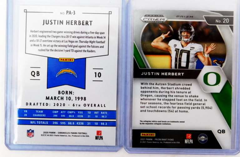 2 Justin Herbert Football Cards
