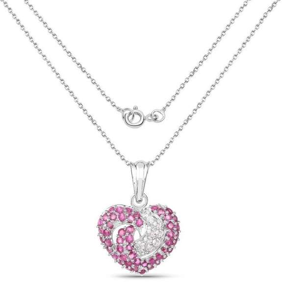 Rare Natural Ruby & Natural White Sapphire Heart Pendant