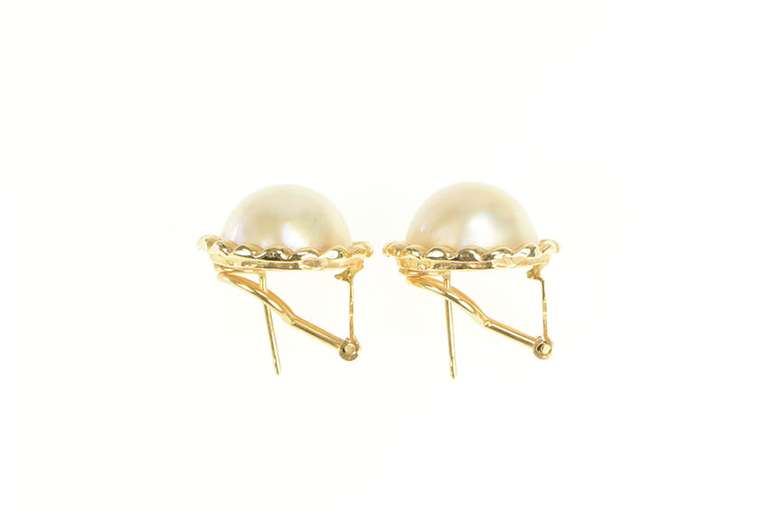 14K Yellow Gold 1960's Mabe Pearl Classic French Clip Earrings