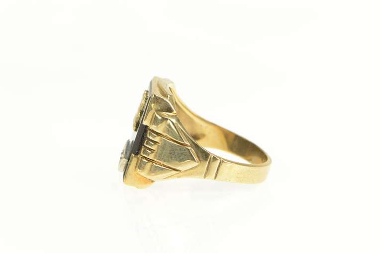 10K Yellow Gold H Monogram Black Onyx Diamond Accent Ring