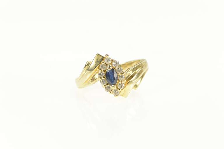 14K Yellow Gold Marquise Sapphire Diamond Halo Bypass Ring