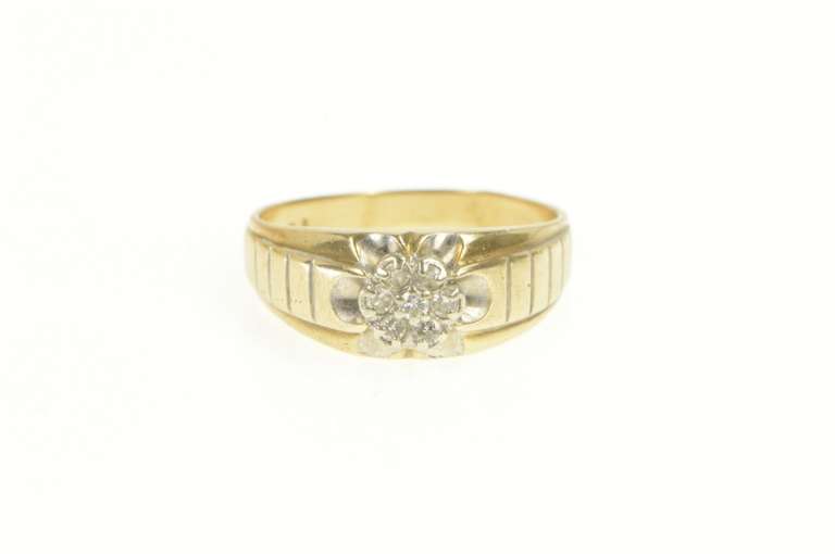 10K Yellow Gold 0.21 Ctw Round Retro Diamond Cluster Men's Ring