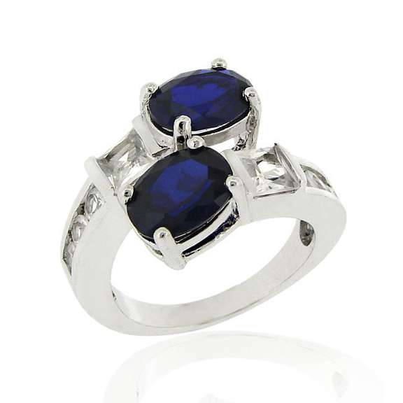 Sterling Silver Created Sapphire & Created White Sapphire Ring